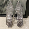 两穿凉拖鞋水晶塑料ins果冻，透明网红防滑时尚女夏季尖头增高镂空