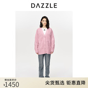 DAZZLE地素奥莱23春季粉色浮雕提花镂空宽松针织毛衣开衫外套