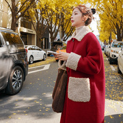 超好看的羊绒毛衣外套女冬季2024气质修身中长款红色加厚棉服
