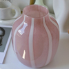 北欧设计粉色条纹纯手工玻璃桌面琉璃花瓶家居创意摆件装饰干花