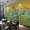 3D新中式千里江山图壁纸清明上河图背景餐厅饭店壁画茶室壁布墙纸