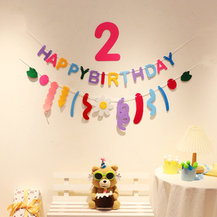 韩国ins宝宝周岁数字儿童，生日派对用品装饰场景，布置拉旗拉花条幅