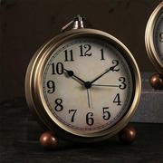 闹钟复古怀旧机械发条老式简约北欧风格日系个性全铜机芯座钟纯铜