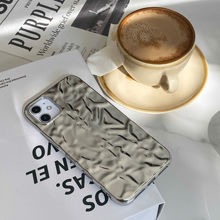 日韩ins简约银色电镀褶皱小众手机壳适用苹果iPhone13promax12pro