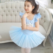 韩国进口儿童舞蹈练功服，女孩跳舞裙，少儿芭蕾蓬蓬连衣裙蓝纱裙