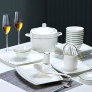 景德镇高端轻奢骨瓷餐具，套装银边碗盘欧式网红纯白碗碟家用送礼