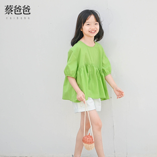 蔡爸爸原创女童装夏季小清新绿色中袖衬衫韩宽松套头上衣279+776