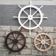 地中海实木船舵方向舵盘挂件舵墙面背景装饰复古车轮家居饰品