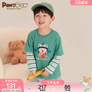 PawinPaw小熊童装春款男宝宝长袖T恤假两件圆领打底衫