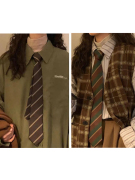 棕色手打领带jk女条纹复古着vintage学院风dk领带衬衫男情侣套装