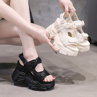 厚底运动凉鞋女2024年夏季韩版增高11cm小个子坡跟松糕罗马鞋