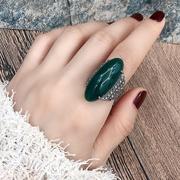 复古戒指女宫廷人造石头，韩版简约个性镶钻冷淡风，夸张食指指环装饰