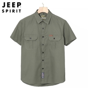 jeep短袖衬衫男夏季纯棉，有口袋寸衫男士，半截袖休闲运动polo衫衬衣
