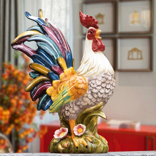 方亚陶瓷手绘艺术大公鸡摆件室内户外装饰品张嘴鸡家居工艺品