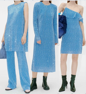 波光粼粼的冰蓝海洋美人鱼，系列新宽松(新宽松)连衣裙开叉上衣裤子半裙衬衫
