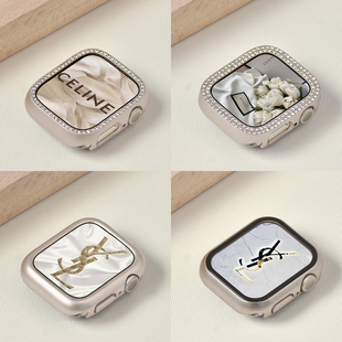 适用applewatch苹果手表s9保护壳iwatch8765se代彩色保护套硬半包边框钢化膜表套超薄4541mm星光色