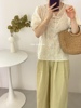 新中式韩系蕾丝泡泡袖衬衫女630夏季刺绣盘扣，复古上衣娃娃衫
