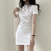 纯棉中长款T恤裙白色打底裙短裙修身包臀休闲上衣裙港风INS连衣裙