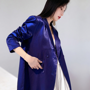 AKSAYA高级感时尚洋气休闲复古气质宝蓝色西装外套女2023春季