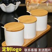 厨房创意竹木陶瓷调味罐，三件套胡椒盐罐，味精瓶调料盒套装调味瓶罐