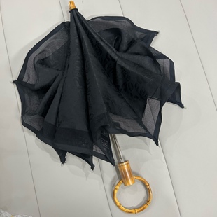 日本伞防风黑色棉布烧花镂空花边二折伞遮阳防晒太阳伞圆环竹手柄