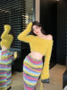 姜黄色毛衣女秋冬季性感短款辣妹高级感毛绒绒上衣针织衫