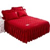 定制红色结婚床裙单件加厚夹棉韩式风婚庆床套防滑床单床罩枕套三