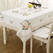 家用布艺餐桌布台布布艺田园，棉麻绣花茶几，桌布中式轻奢长方形盖巾