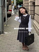 韩国版2023秋女童，复古洋气背心半身长裙，小女孩气质2件套装潮