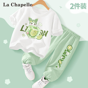 拉夏贝尔女童夏季套装韩版长裤2024白色，短袖夏天衣服儿童夏装