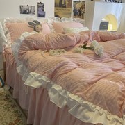 公主风泡泡双层花边被套学生，宿舍三件套粉色少女，心床单床裙四件套