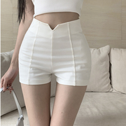 白色三分短裤女夏2024韩版高腰弹力紧身性感显瘦外穿包臀跳舞热裤