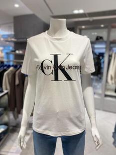 ckjeans韩国24春j218885女时尚，交叠logo棉，透气圆领短袖t恤
