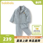 巴拉巴拉男童长袖套装2024儿童春装小童宝宝千鸟格两件套洋气