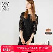 MYMO朗黛 秋装年气质显瘦黑色蕾丝圆领连衣裙M3L604I