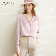 Amii粉色职业雪纺衬衫女士衬衣2024春装长袖法式上衣高档小衫