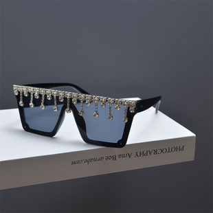 欧美明星复古超大框方形墨镜女潮高级感ins韩版时尚镶钻太阳眼镜