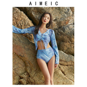 AIMEIC温泉度假小胸有钢托带胸垫分体泳衣女比基尼三件套泳装