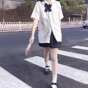 jk制服白色短袖衬衫女学生韩版宽松夏季中长款日系衬衣外套女上衣