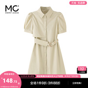 mc2翻领短袖连衣裙女装夏款腰部金属扣腰带收腰显瘦设计感衬衫裙