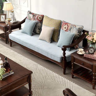 美式实木沙发123组合田园布艺小户型三人位复古乡村风客厅家具