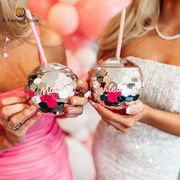 Disco Ball Cup with Straw Wedding Bridal Shower Bachelorette