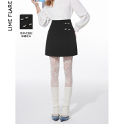 莱茵福莱尔时尚高级气质，黑色半身裙高腰，开叉中式短裙2024春季