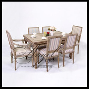 美式实木长方形餐桌伸缩餐桌橡木实木法式复古做旧餐桌客厅餐桌