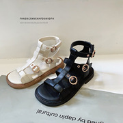 黑白色夏季童鞋3-6岁女童凉鞋夏公主(夏公主)2024儿童罗马鞋女孩短靴鞋子