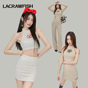 喻言同款lacrawfish韩系女团风绵羊毛，圈圈纱上衣短裙两件套装女