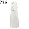 ZA 24春季欧美修身翻领无袖长裙白色褶皱饰连衣裙3017653 250