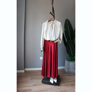 重磅真丝30姆米 华尔兹圆舞曲酒红色 中长款半身大摆伞裙高端定制