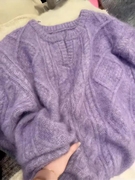高级感紫色v领套头时尚洋气，的毛衣女(毛衣女，)秋冬慵懒加厚内搭针织衫上衣
