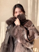 韩版秋冬仿狐狸毛皮草(毛皮草，)外套女中长款皮毛一体气质皮衣女大衣